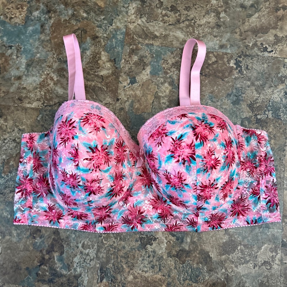 Black Fuchsia By Secret Lace LLC Lightly Lined Bra Womens Size 44C Pink Lace